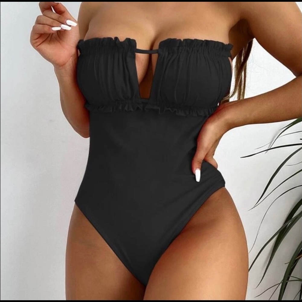 Shein size large black one piece swimsuit.